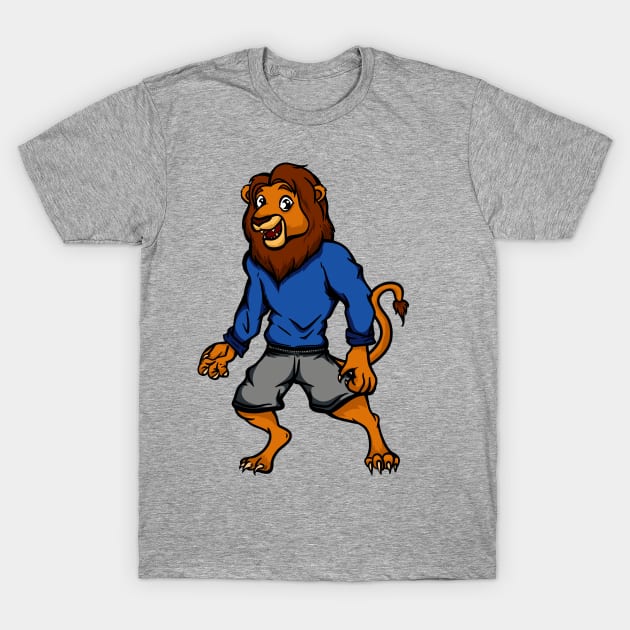 Cute Anthropomorphic Human-like Cartoon Character Lion in Clothes T-Shirt by Sticker Steve